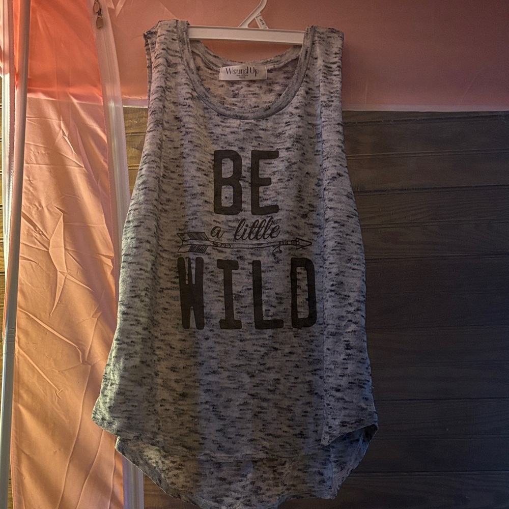 Wound Up Gray Tank Top with Bold Print